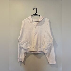 THREAD & SUPPLY Cream Half-Zip Cropped Hooded Women's Top